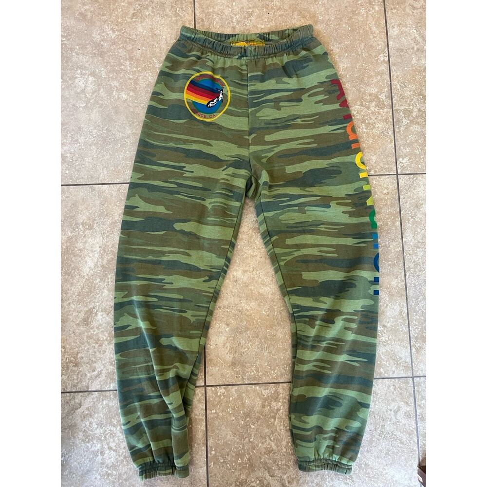 Nwot AVIATOR NATION Sweatpants Large Camo Logo Venice CA Spellout Jogger - Picture 3 of 7
